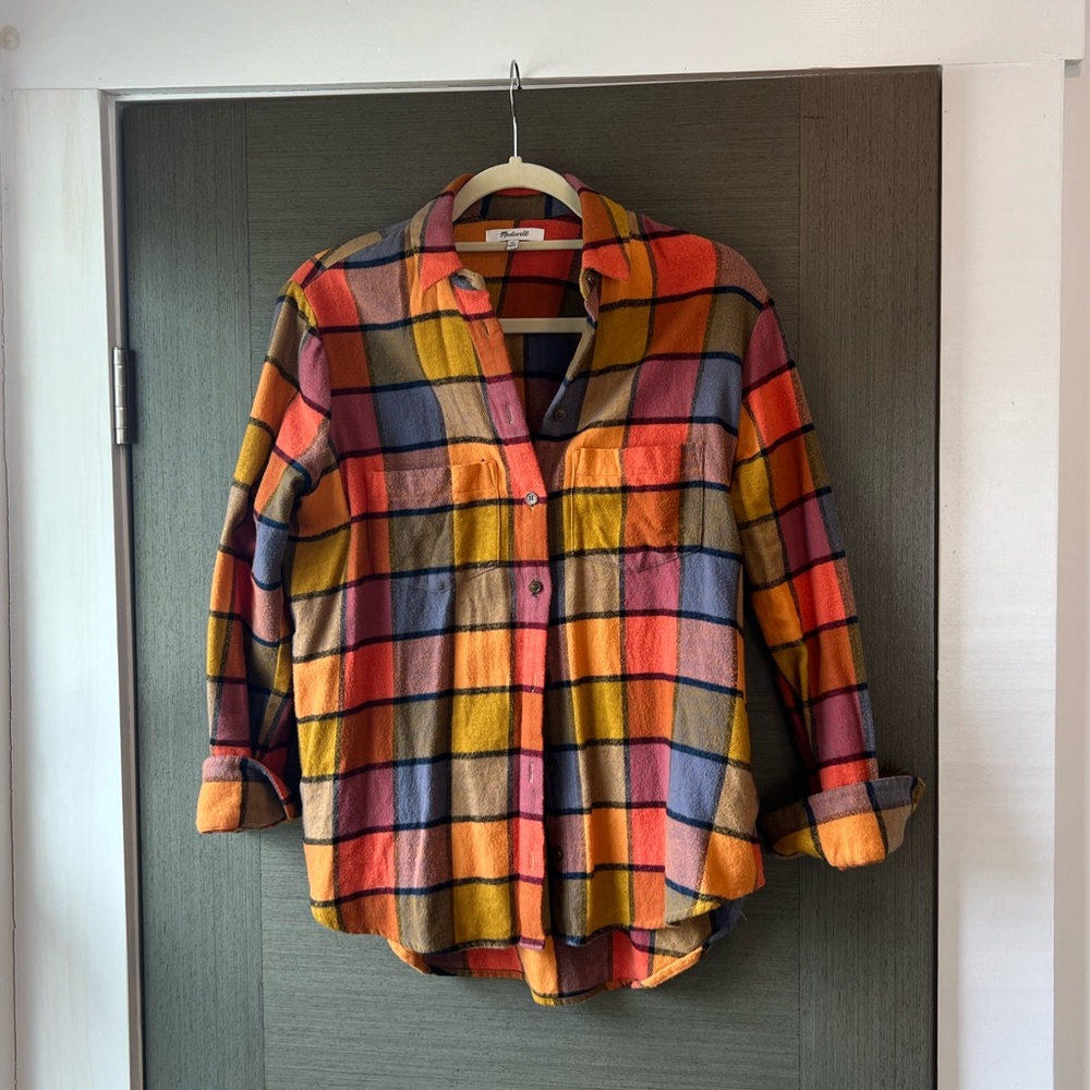 Madewell Orange Checkered Flannel - image 1